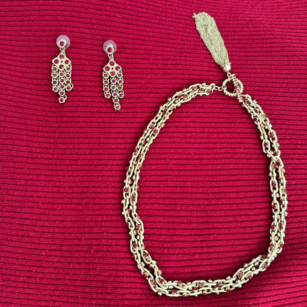 Whbm Gold And Red Necklace With Matching Earrings 28$